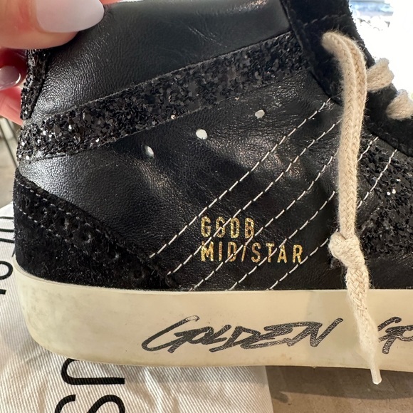 **SOLD**Golden Goose Deluxe Brand Mid Stars 37 black glitter calfskin and suede - Picture 10 of 16